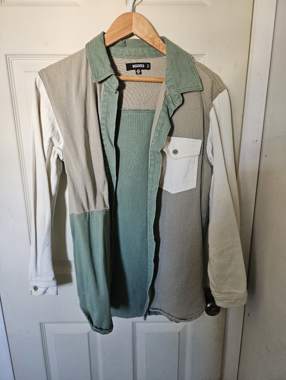 Green Oversized Color Block Denim Shirt